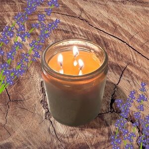 Beeswax Candle in 8oz Amber Glass Jar—Lavender